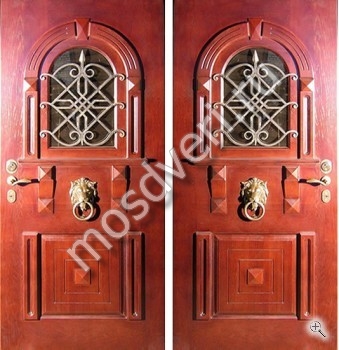 Элитная дверь из массива дуба с дверным молотком, стеклом и ковкой - купить от производителя Мосдвери Элитная дверь из массива дуба с дверным молотком, стеклом и ковкой