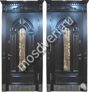 Элитная парадная дверь из черного массив дуба со стеклом, ковкой и резьбой по дереву - купить от производителя Мосдвери Элитная парадная дверь из черного массив дуба со стеклом, ковкой и резьбой по дереву